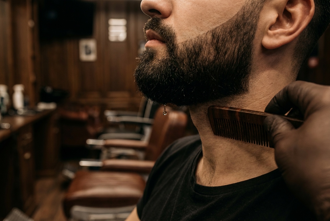 Barba perfilada con líneas definidas